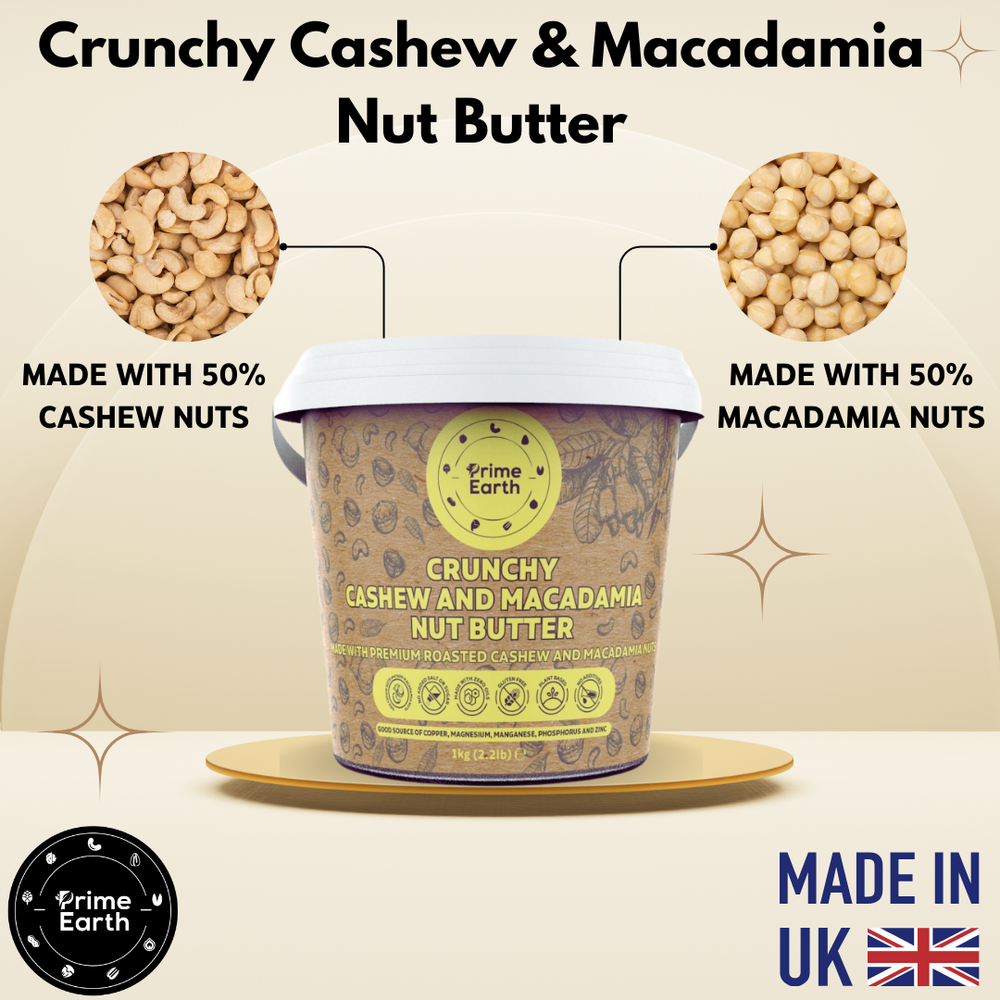 Crunchy Cashew and Macadamia Nut Butter - Prime Earth Foods 